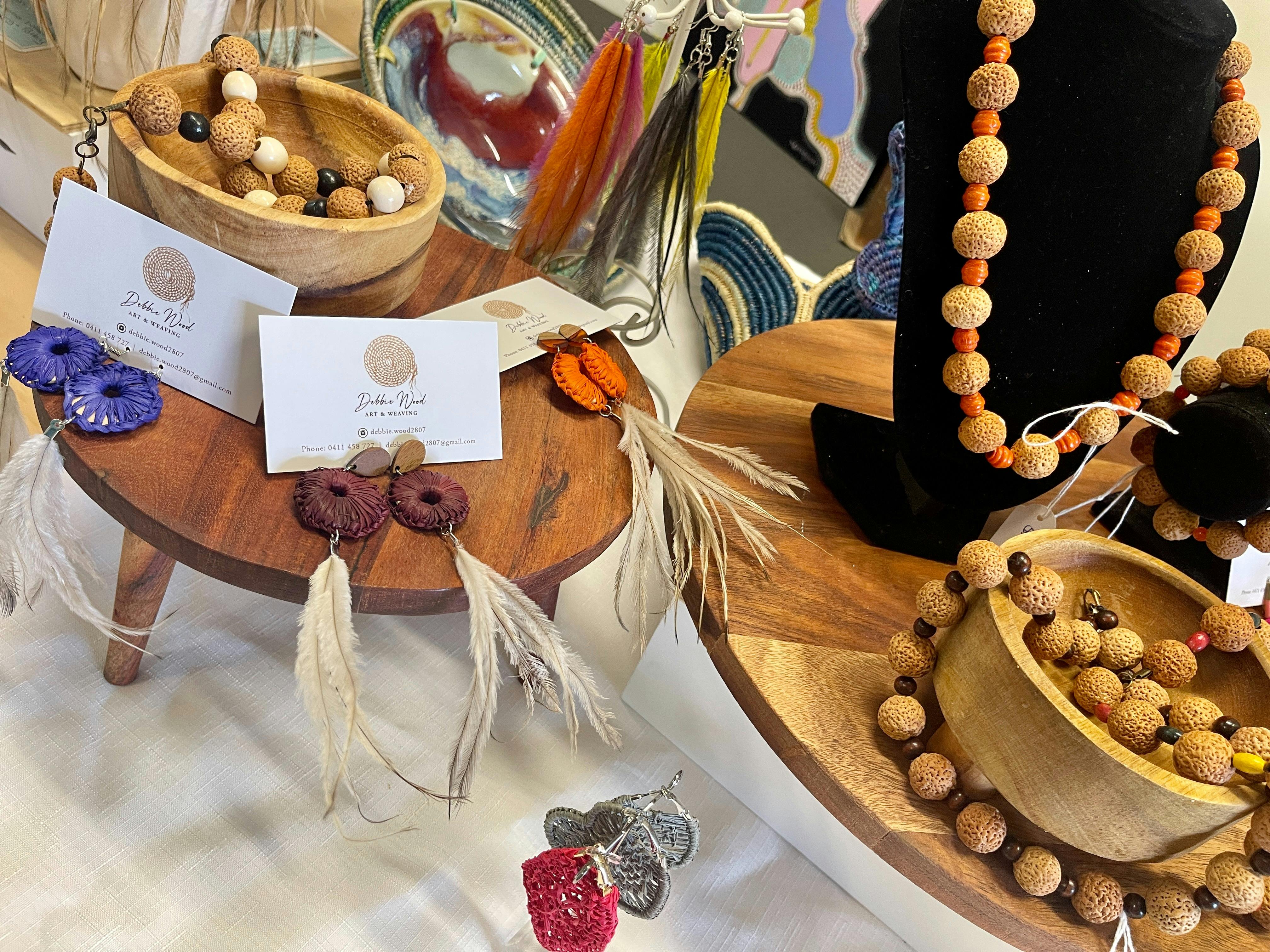 Jewellery and products inside the gallery