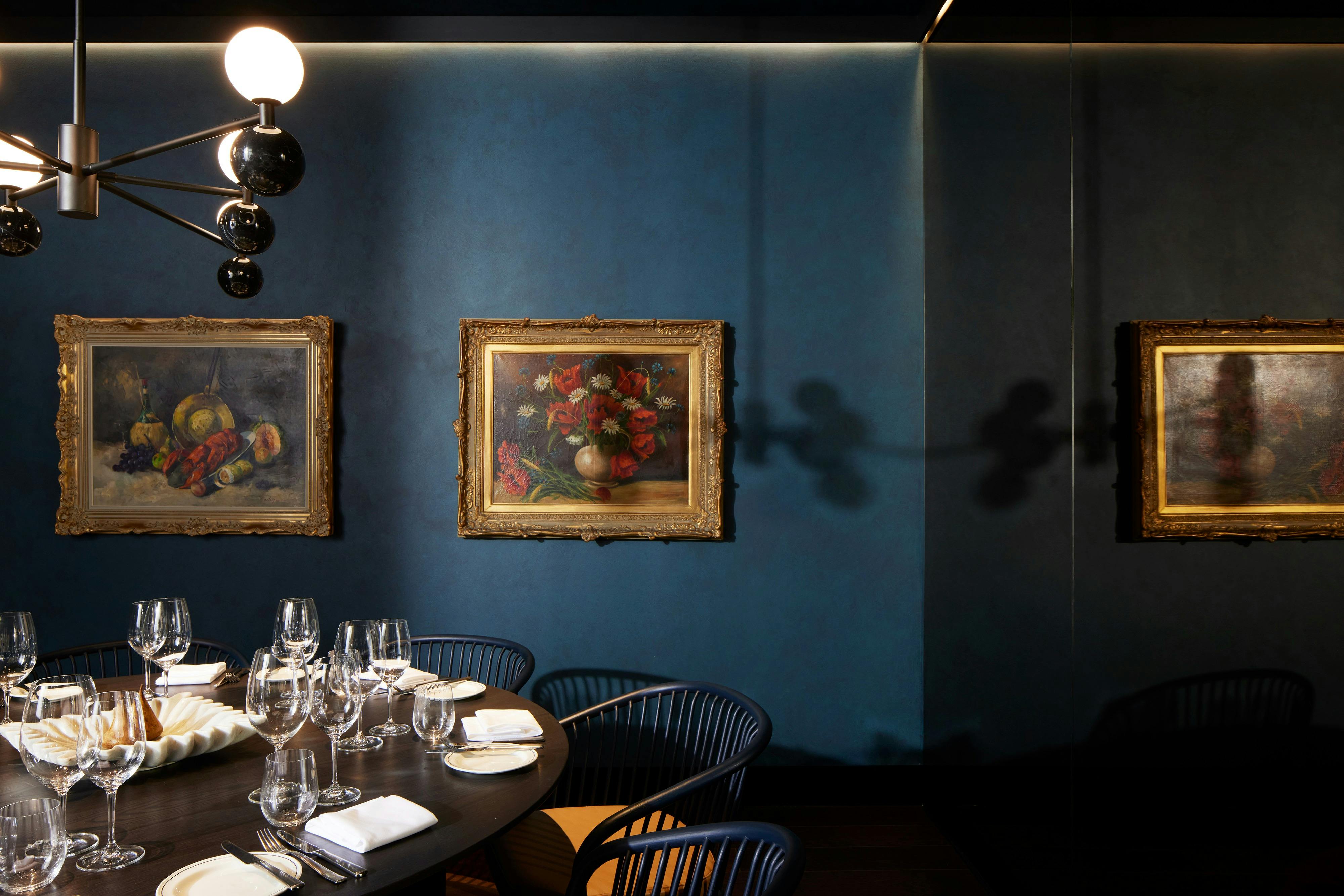 A dimly lit restaurant interior