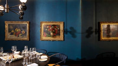 A dimly lit restaurant interior