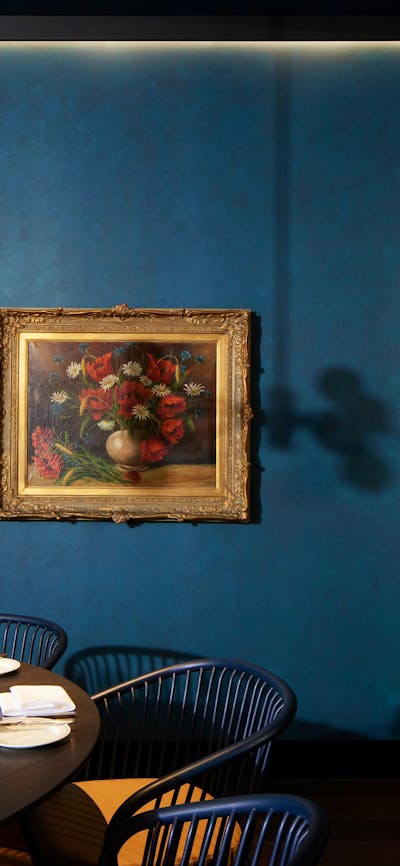 A dimly lit restaurant interior