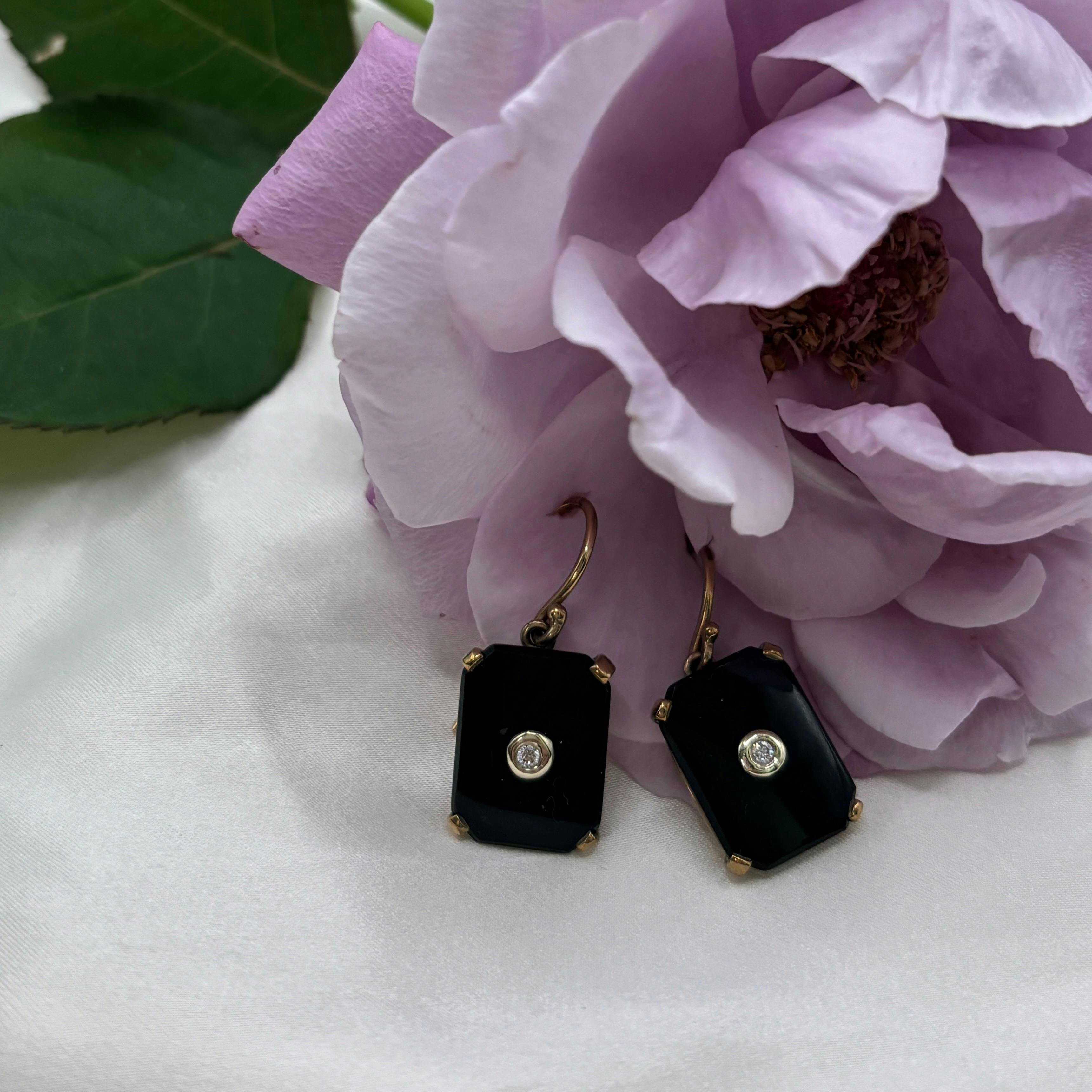 Onyx and Diamond drop earrings