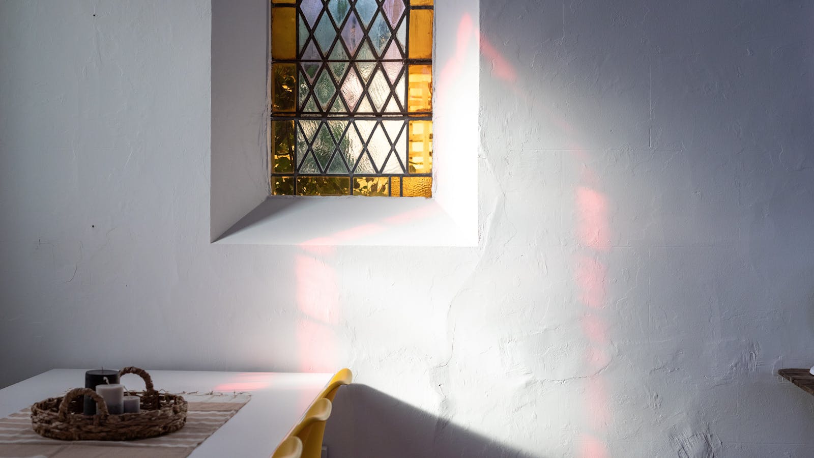 Dining area with stained glass windows