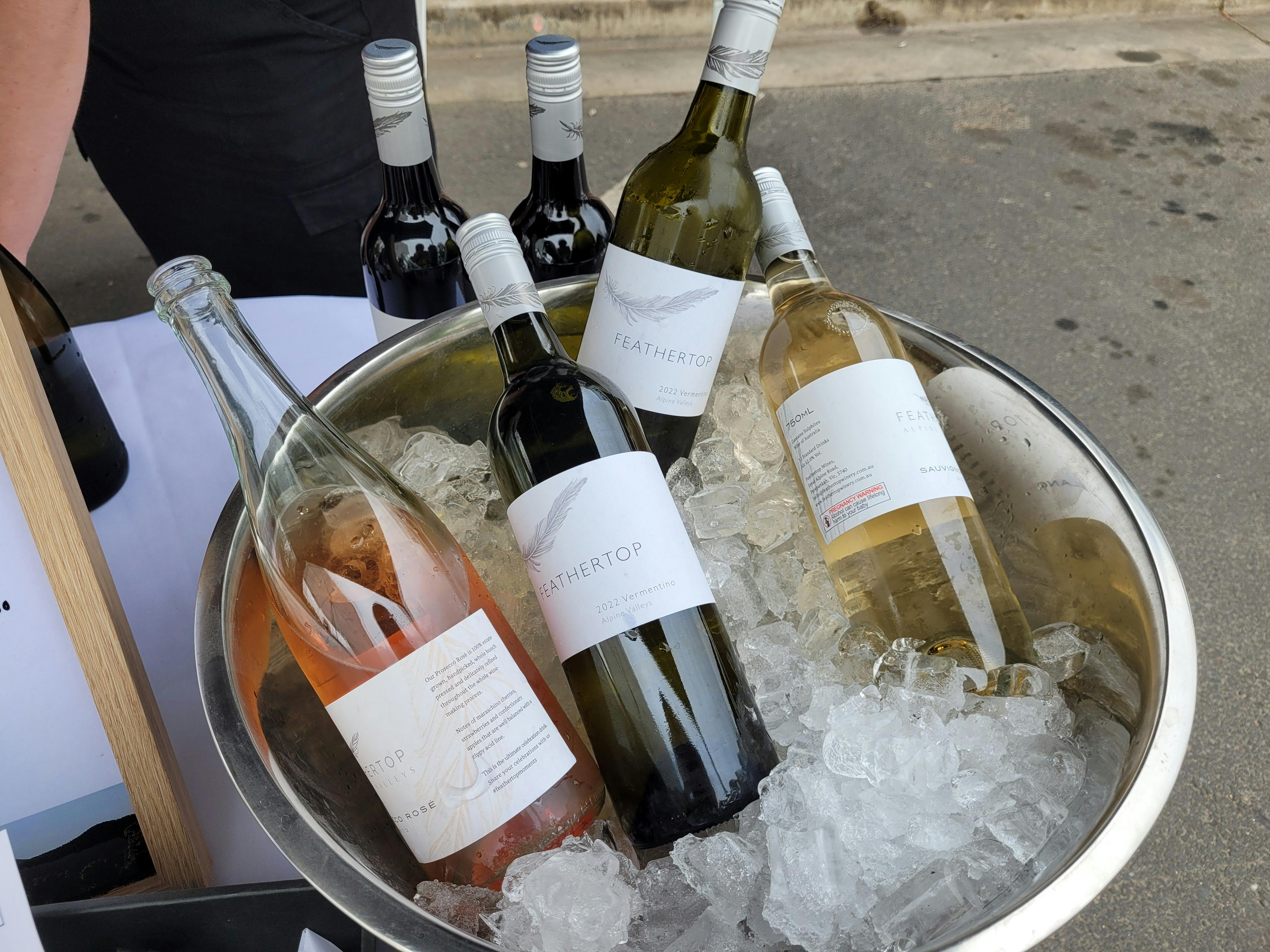 Bottles of wine in an ice bucket