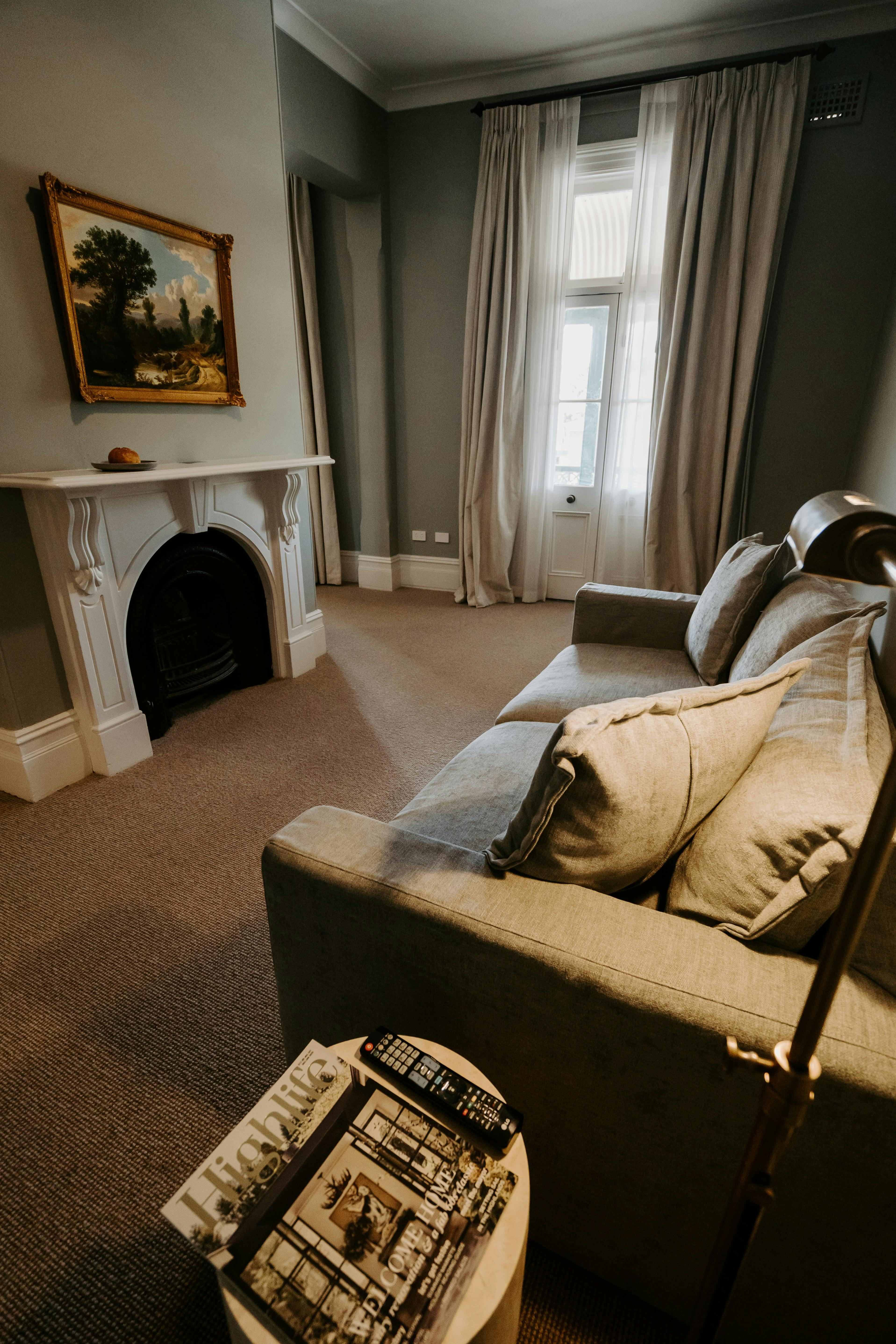 Lounge area by fireplace