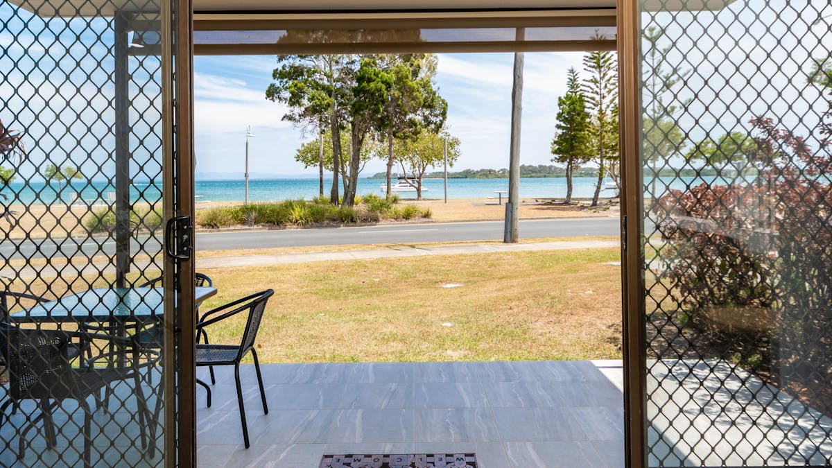 Lounge and patio overlooking the Pumicestone Passage