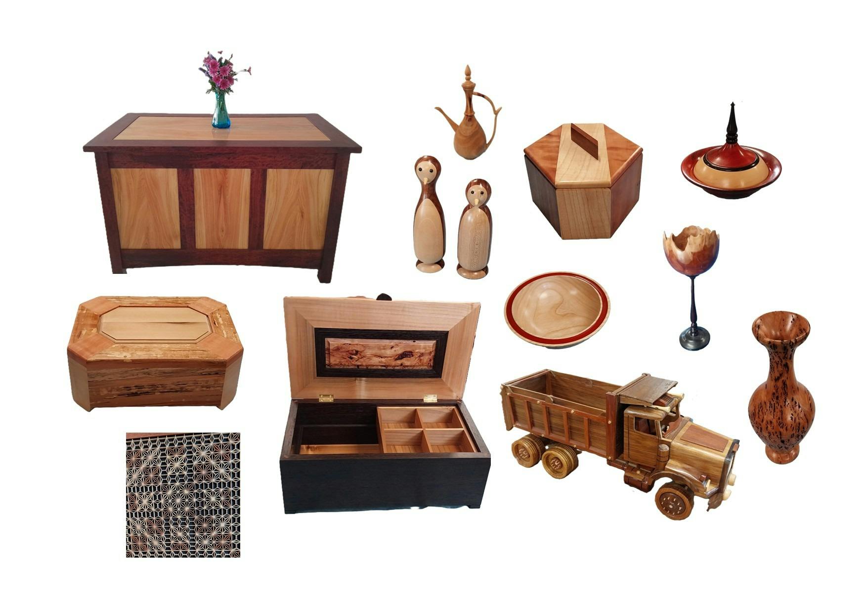 Examples of woodcrafts at exhibition