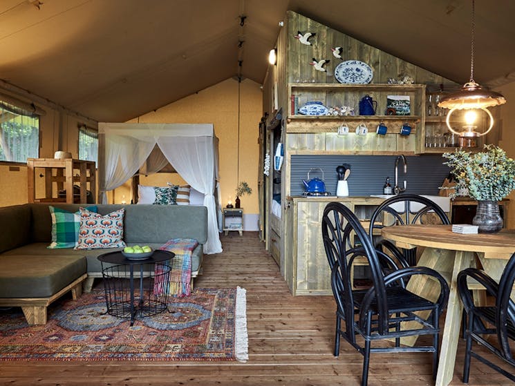 Myall River Camp glamping tent interior