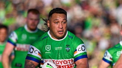 Canberra Raiders player Josh Papali'i runs the ball.