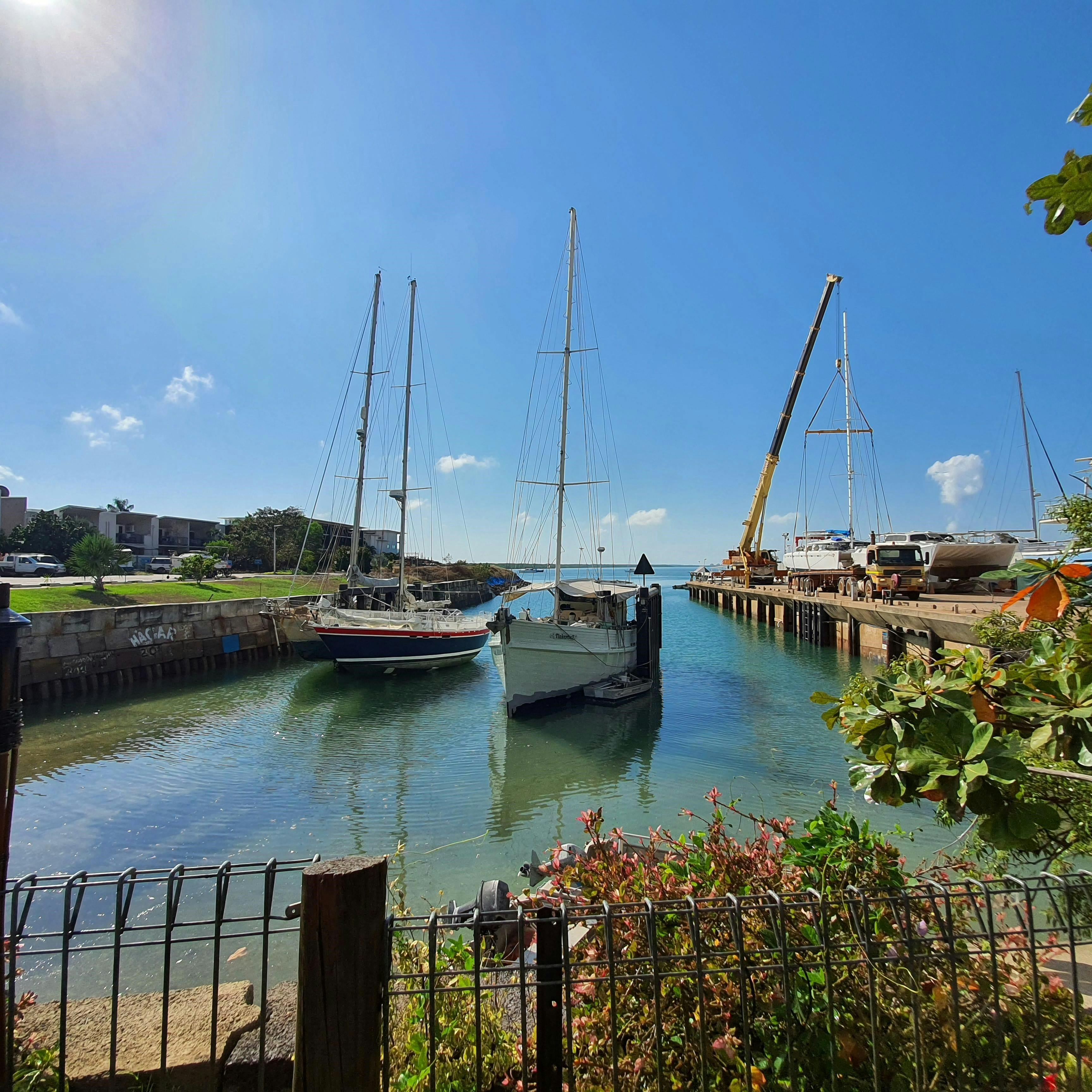 Yachts on the careening poles