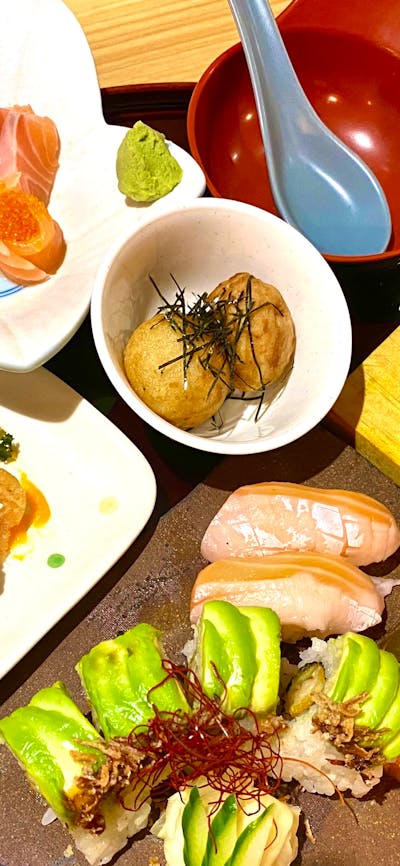 - Teriyaki Salmon or Teriyaki Chicken - Takoyaki - Salmon Sashimi - Sushi - Hot pot