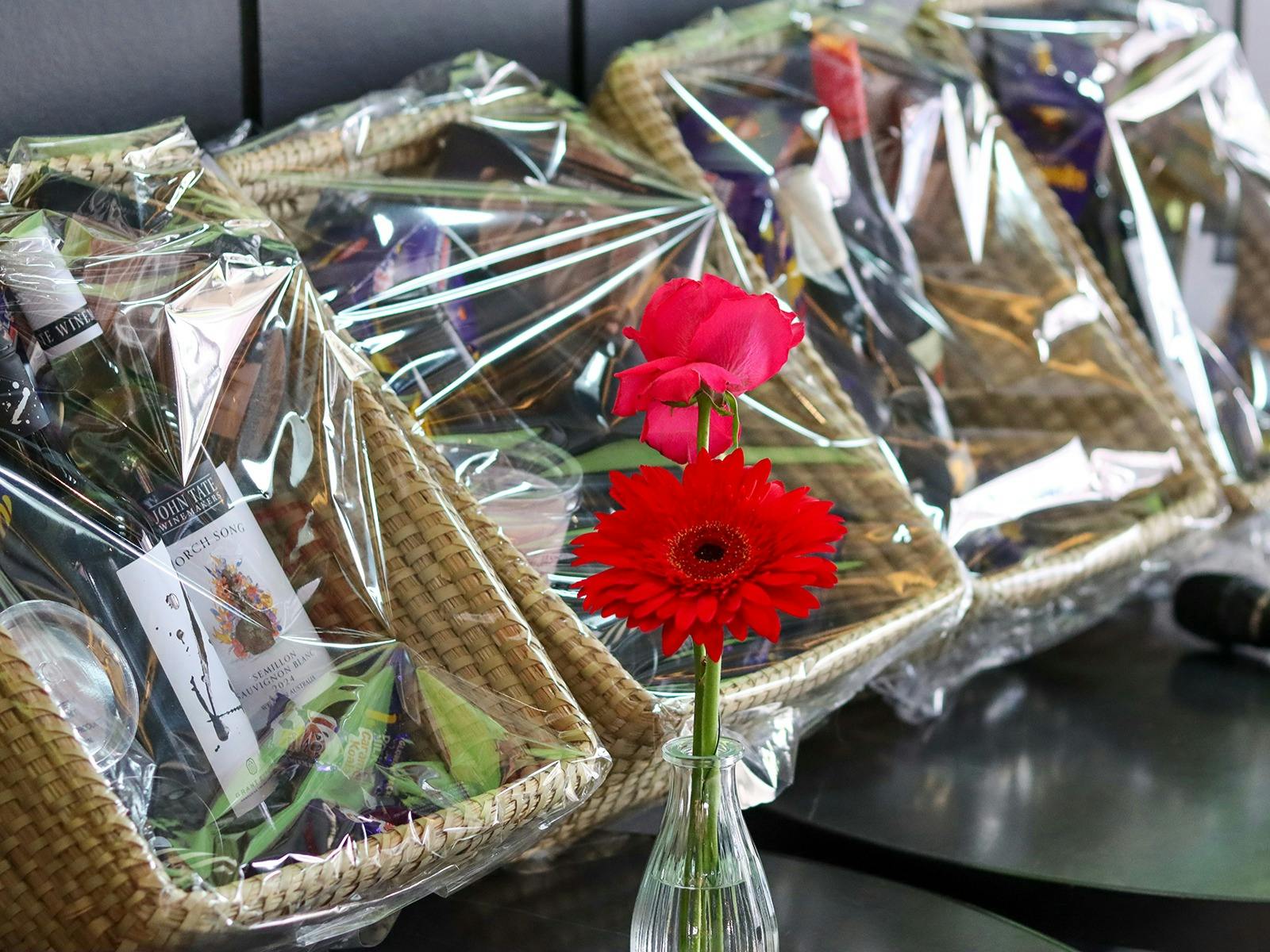 Wrapped 'Best Dressed' winner baskets lined up