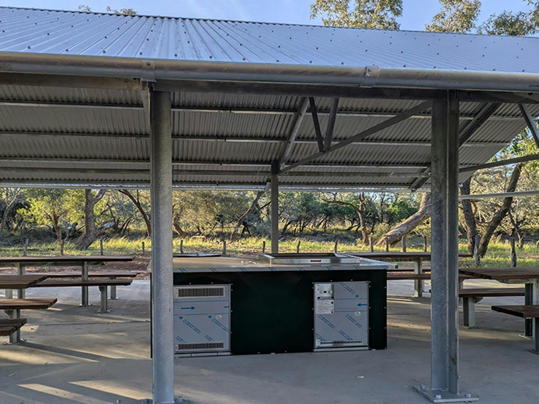 The communal barbecue shelter at Comeroo campground. Credit: Jessica Stokes &copy; DCCEEW