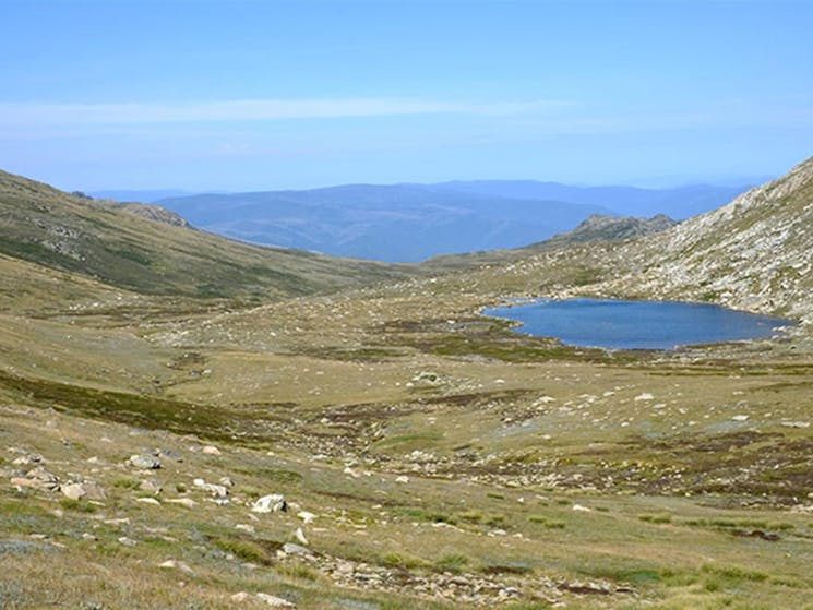 View of Lake Cootapatamba, from Kosciuszko walk - Thredbo to Mount Kosciuszko. Photo: Elinor
