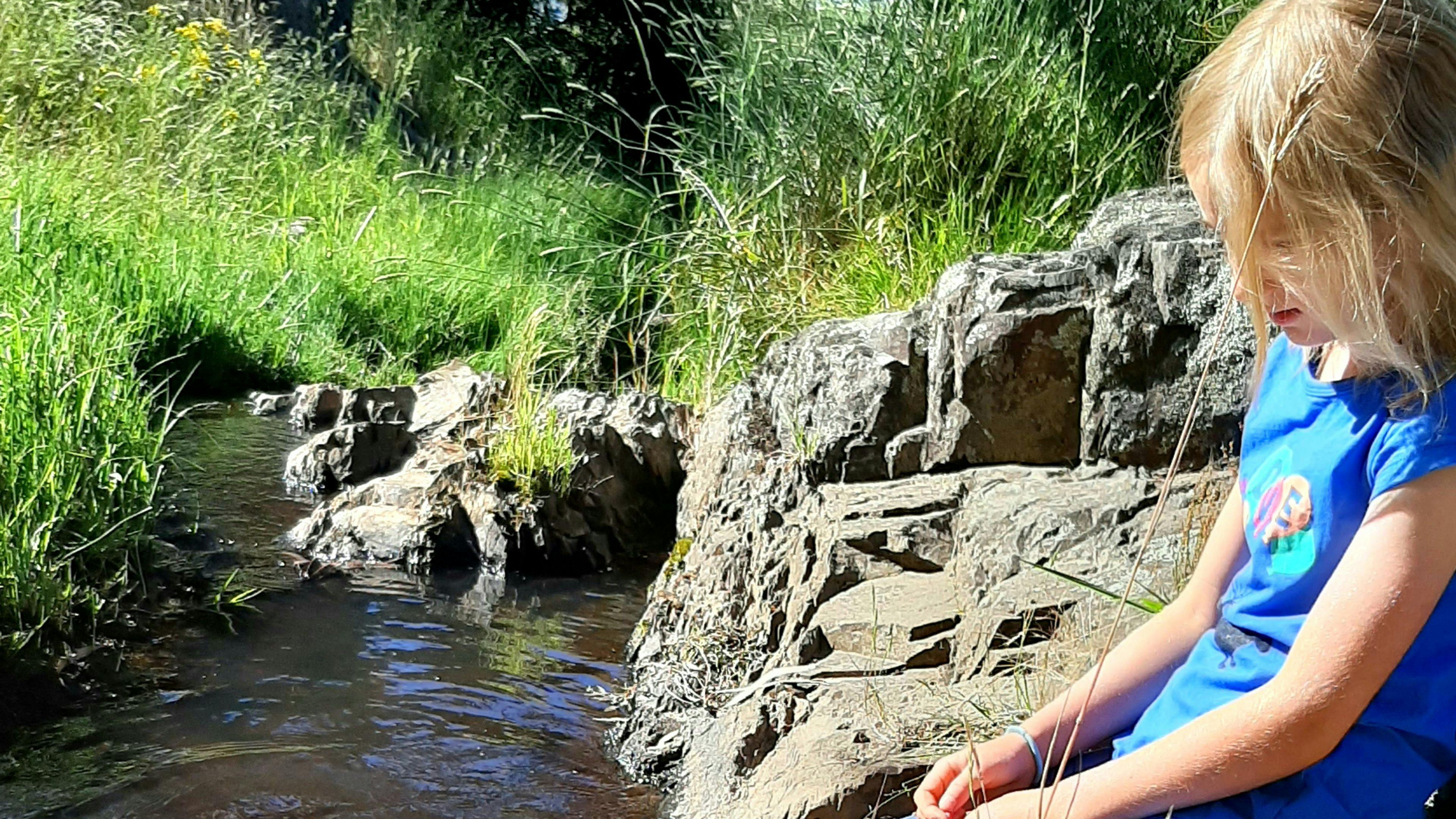 Refreshing splash and play at creek.