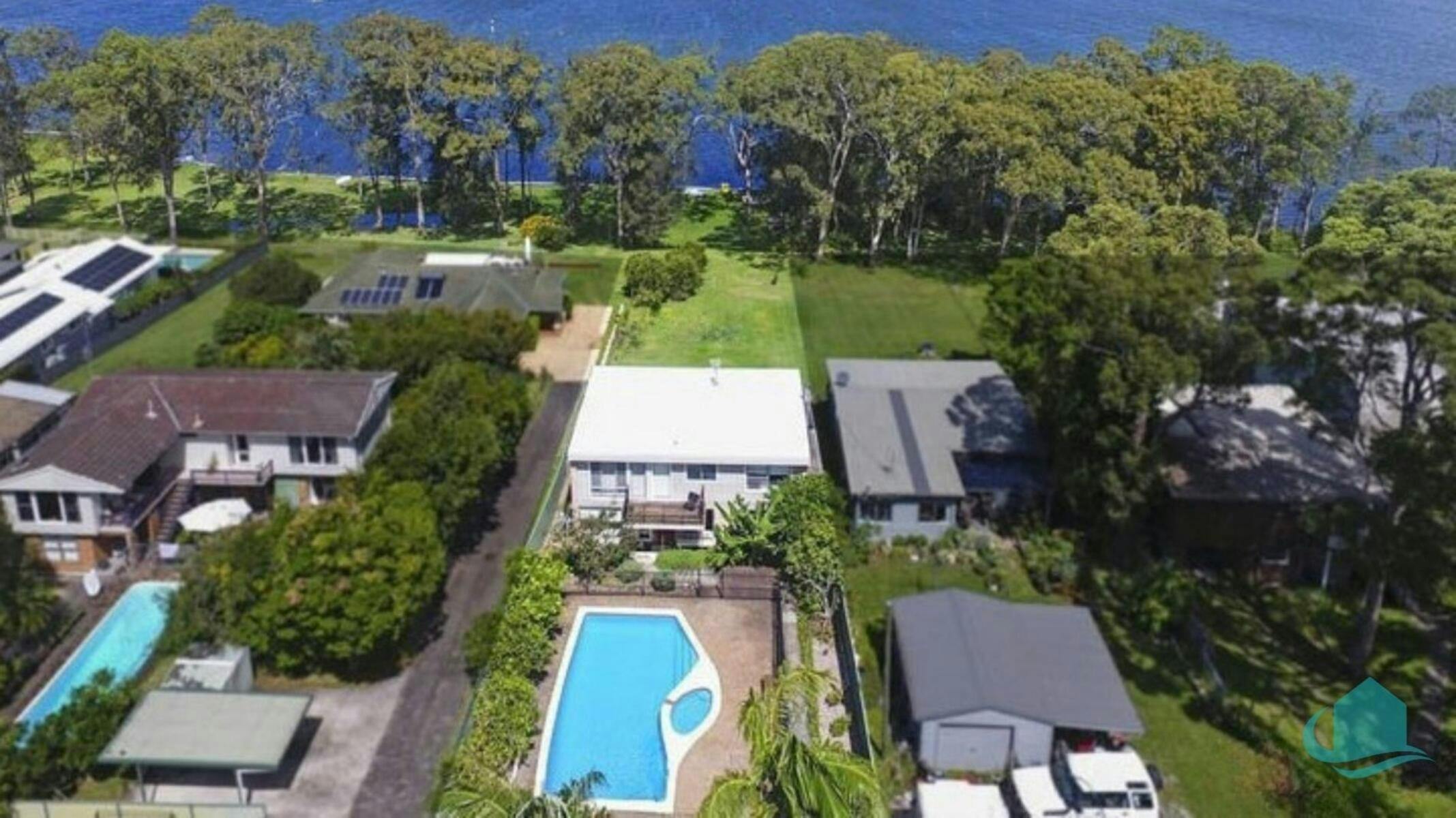 Birds Eye view showing location and pool