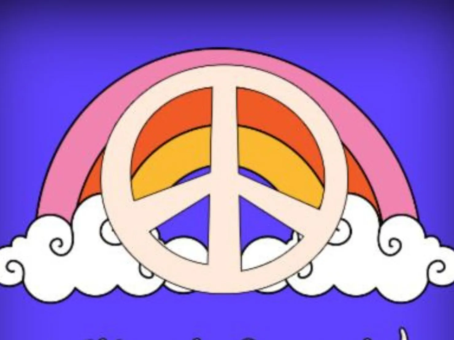 Peace sign in front of a rainbow