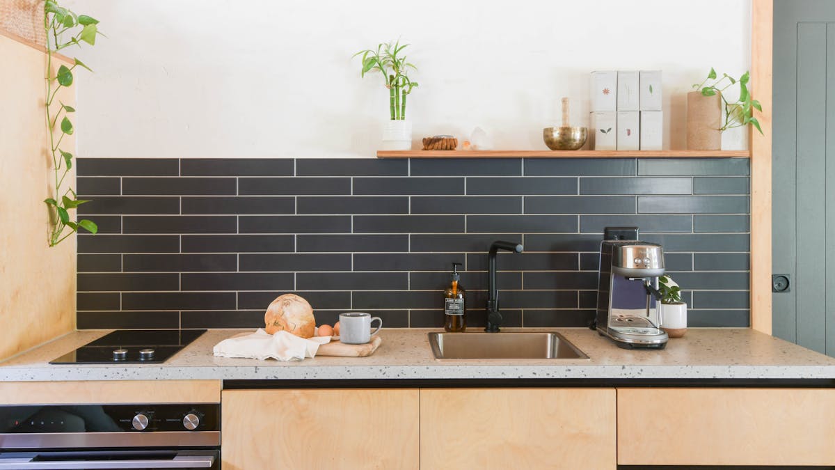 natural kitchen with bread basket at cabin