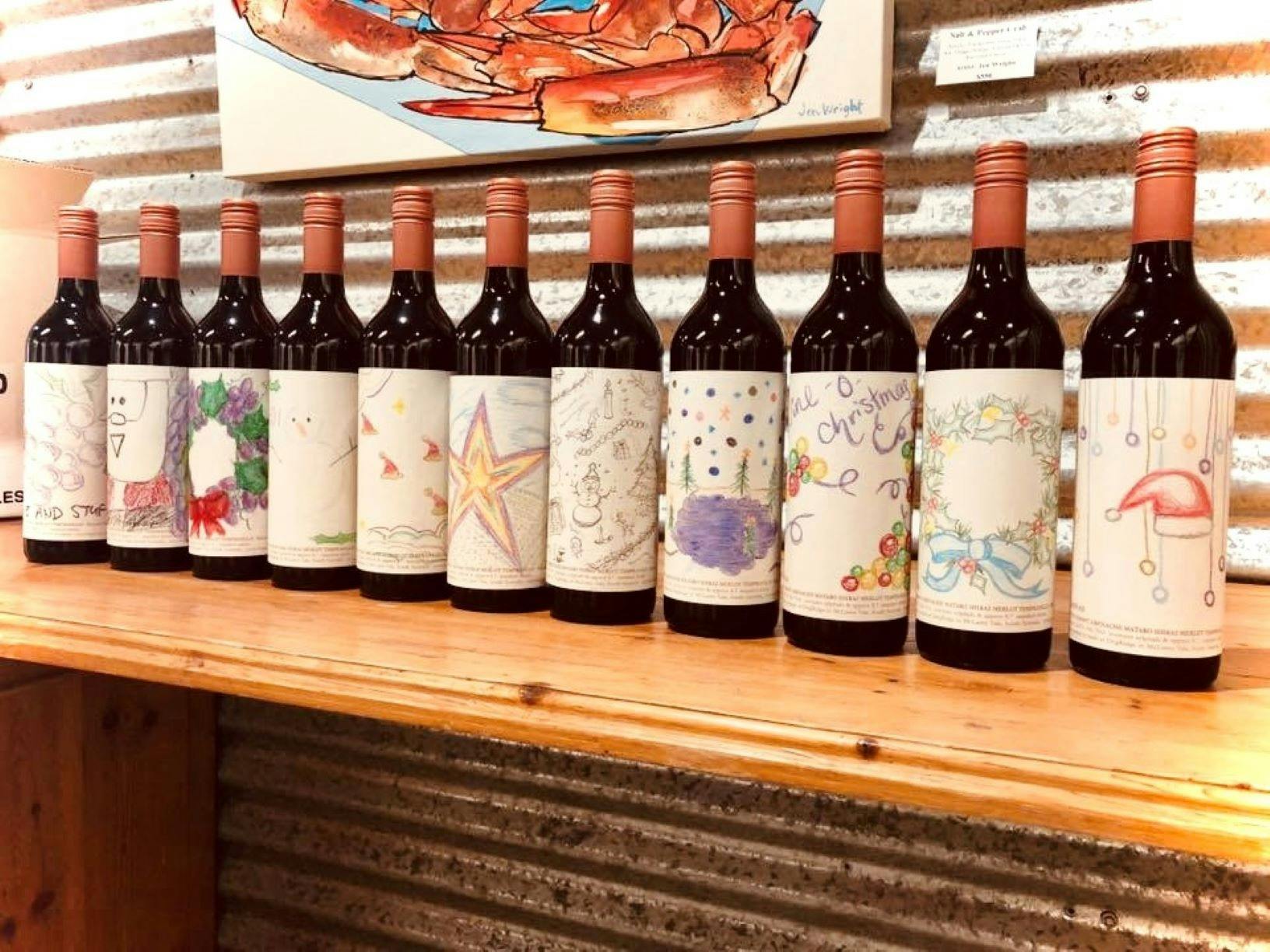 Label making at DogRidge Cellar Door