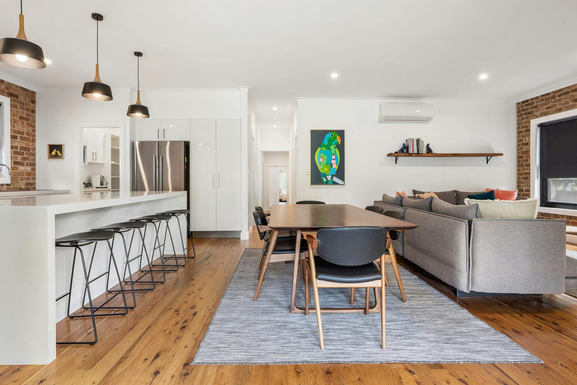 kitchen, living and dining area