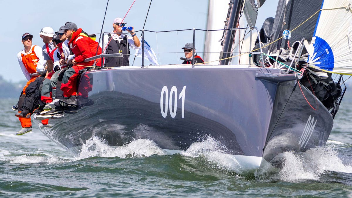 Racing yacht, Ichi Ban on the start line for the 74th Brisbane to Gladstone Yacht Race (2022)