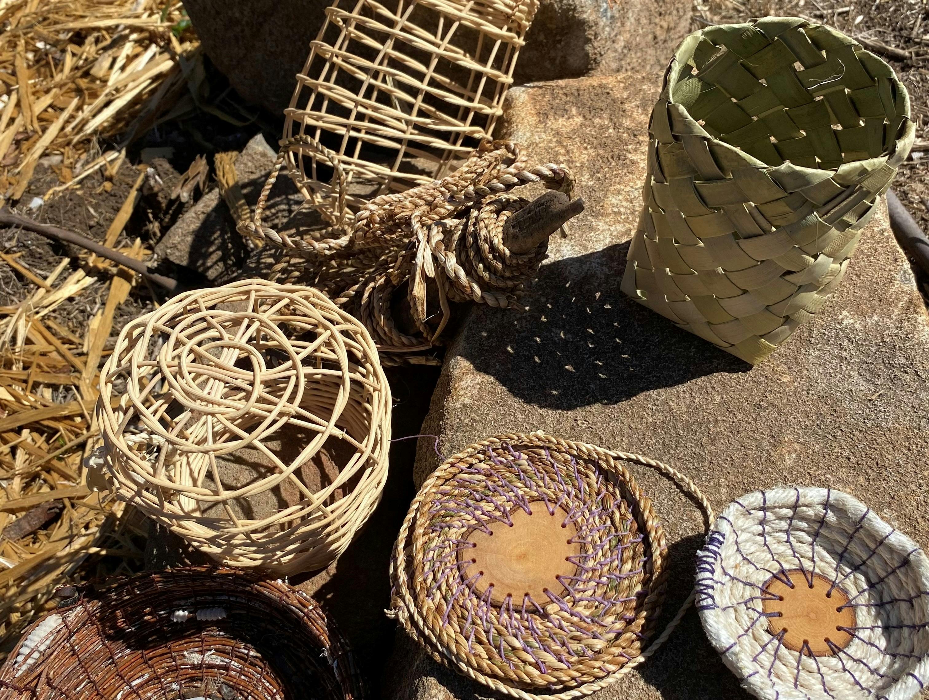 baskets using coiling and knotting techniques
