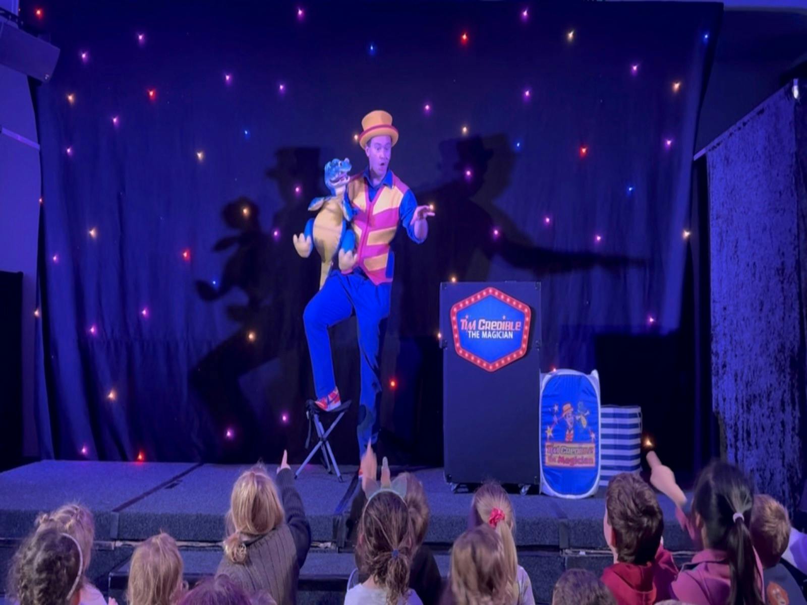 Kids enjoying Tim Credible’s Family Magic Show during the Melbourne school holidays