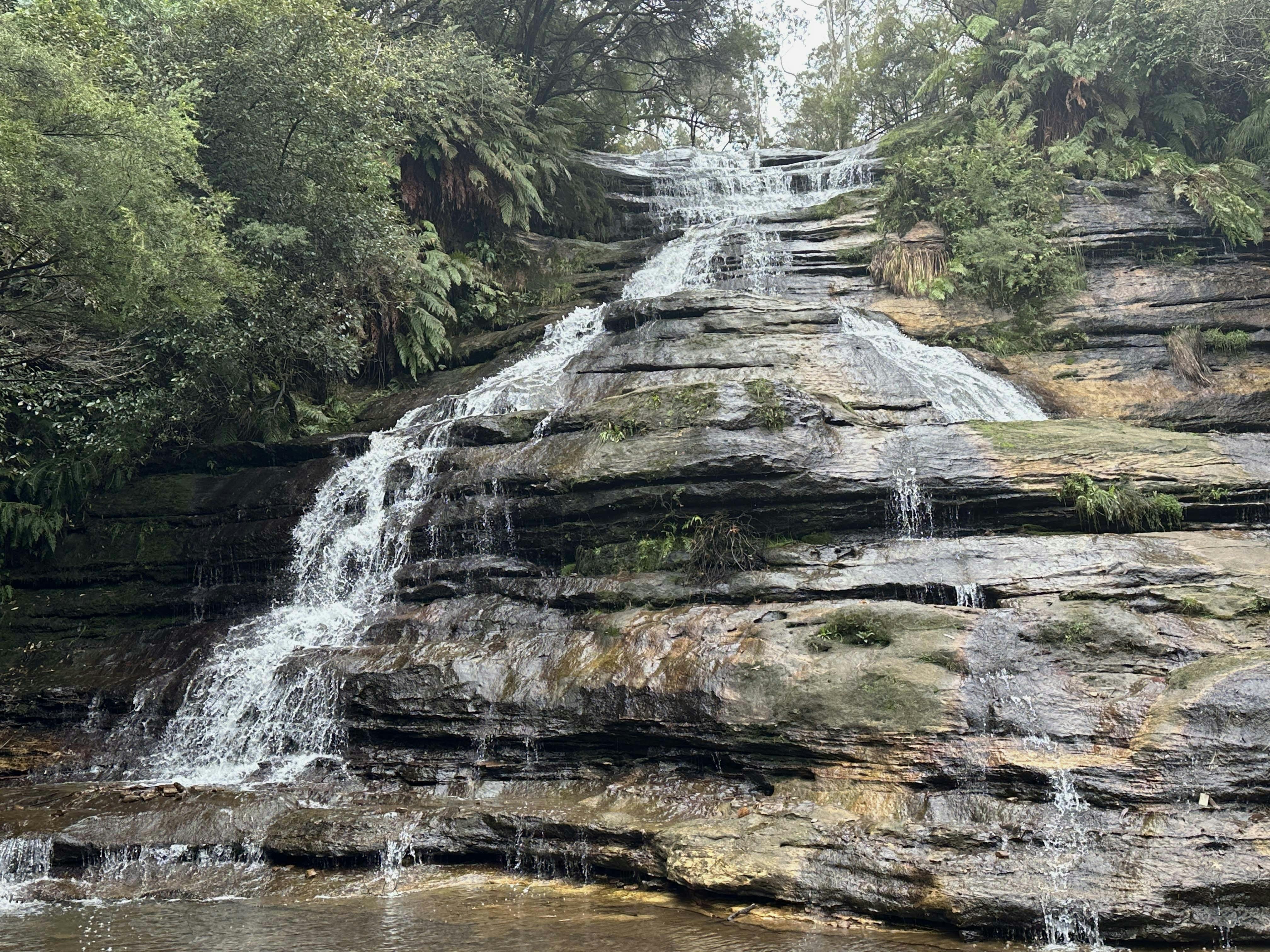Walk on the stepping stones at the bottom of the amazing Katoomba Cascade Falls