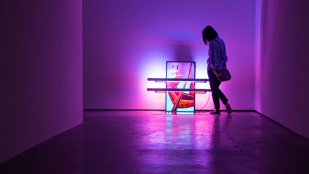 Sculpture by artist Ross Manning with light tubes