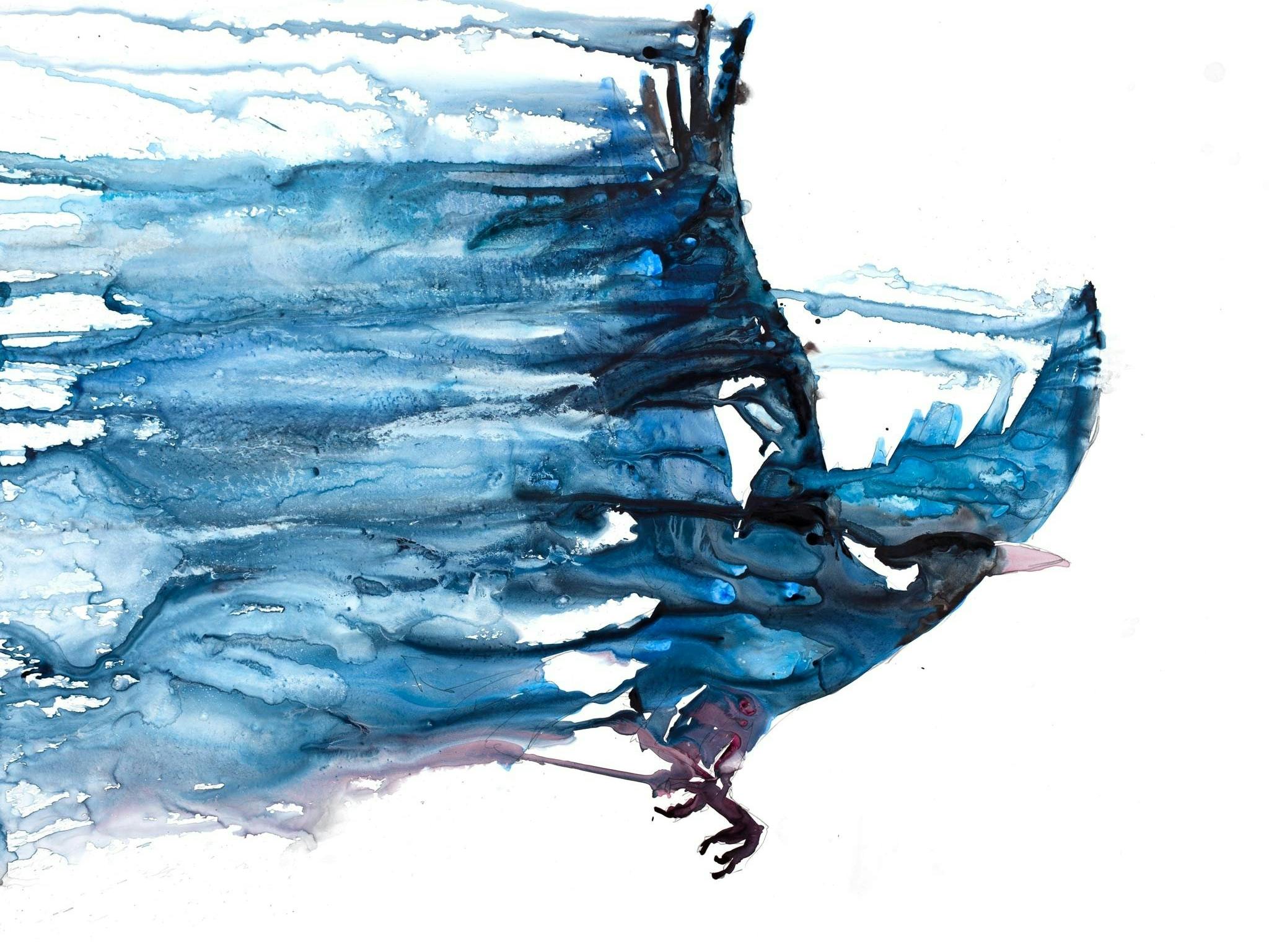 Watercolour painting of a swooping magpie