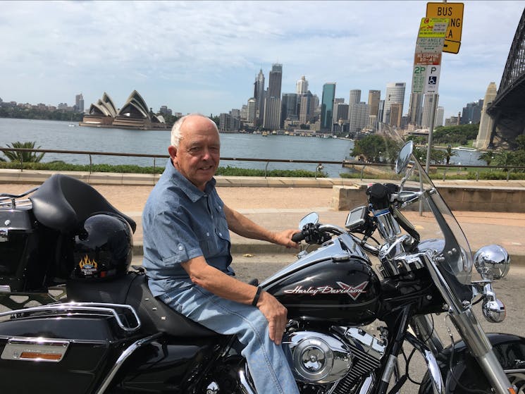 John's Daughter gave him a harley Tour as his Christmas present. Opera House and Harbour Bridge.