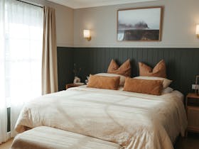 Super King bed, Australian wool underlays, linen duvet