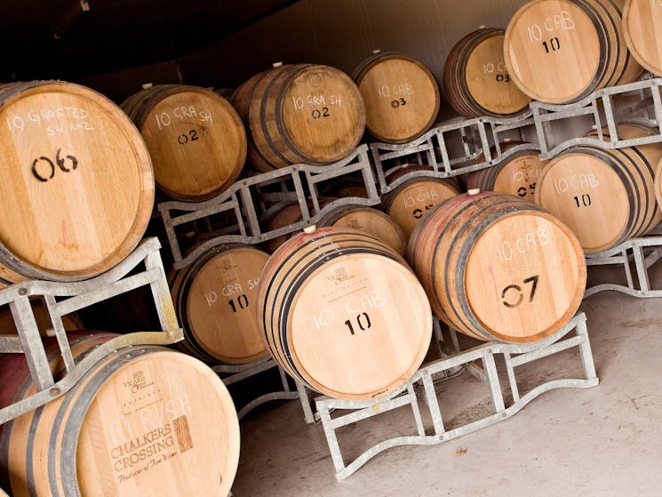 Chalkers Crossing wine barrells