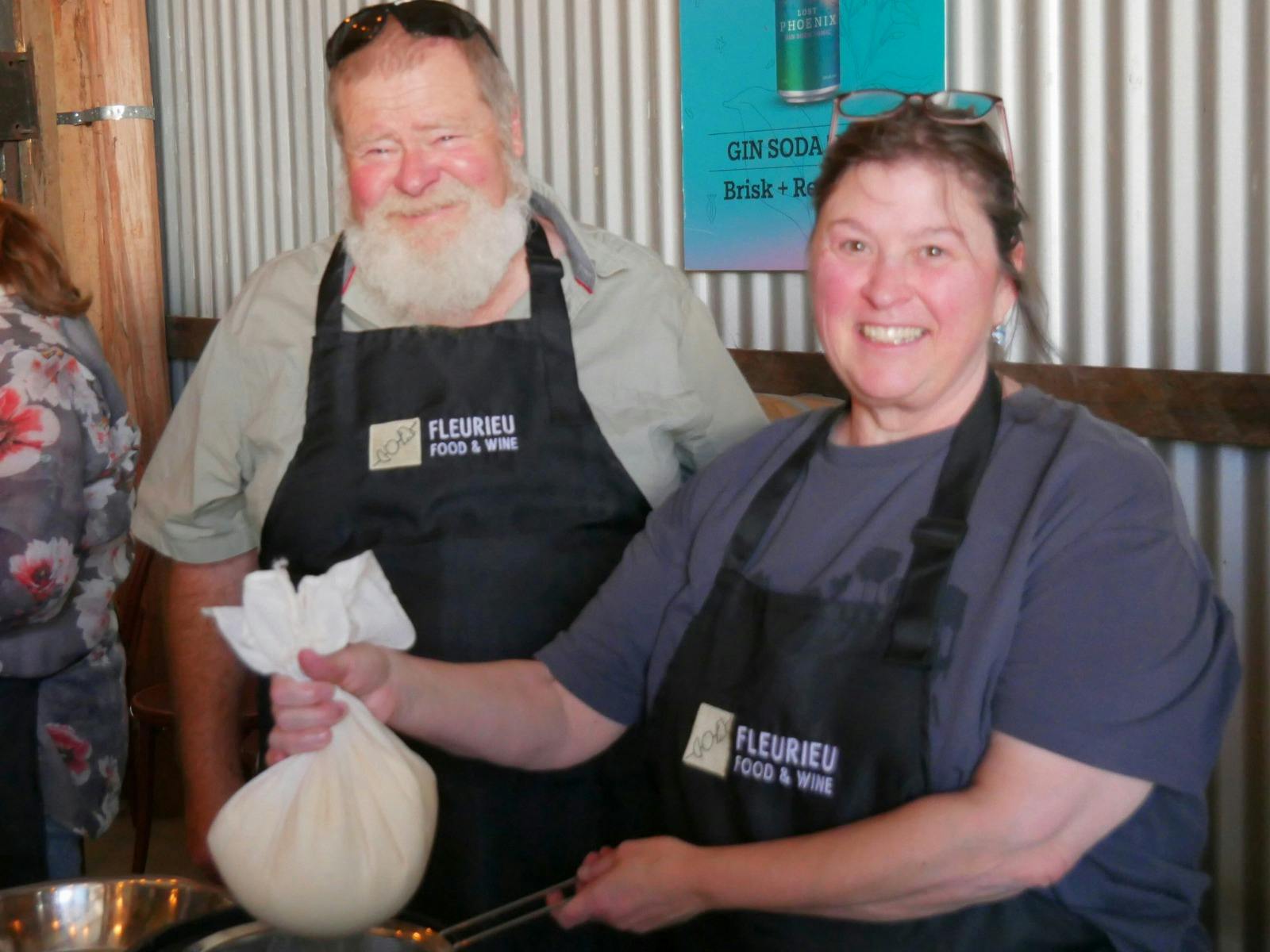 A couple enjoying their chesse making class at Cut Hill Distrillery