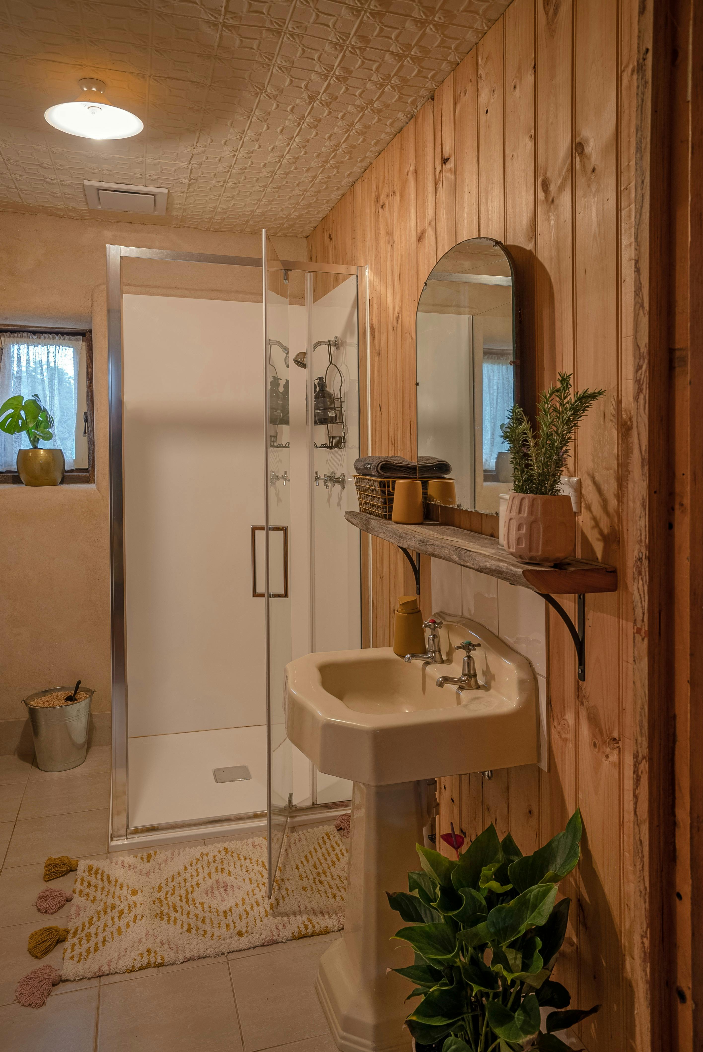 Simple and elegant bathroom complete with composting toilet