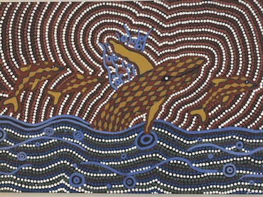 Indigenous painting of a whale and dolphin.