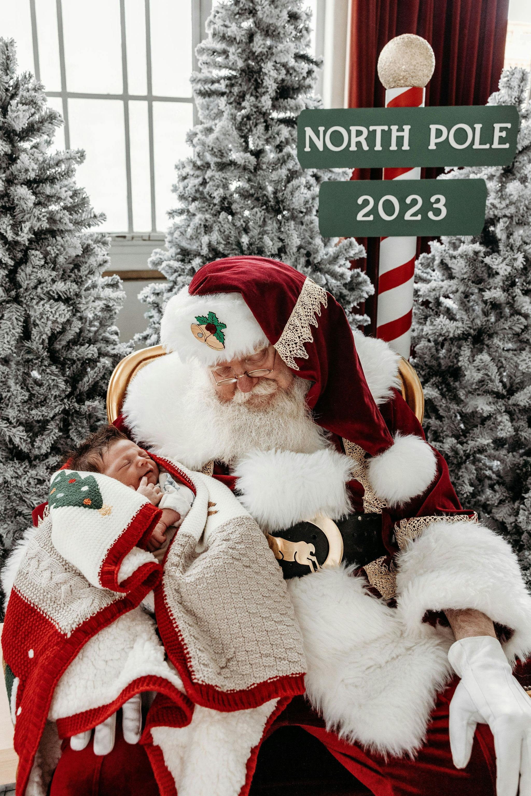 Newborn Baby Asleep in Santa Arms
