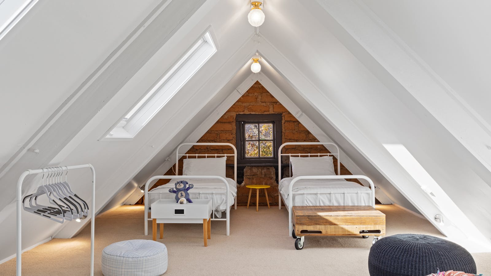 Loft bedroom with skylights