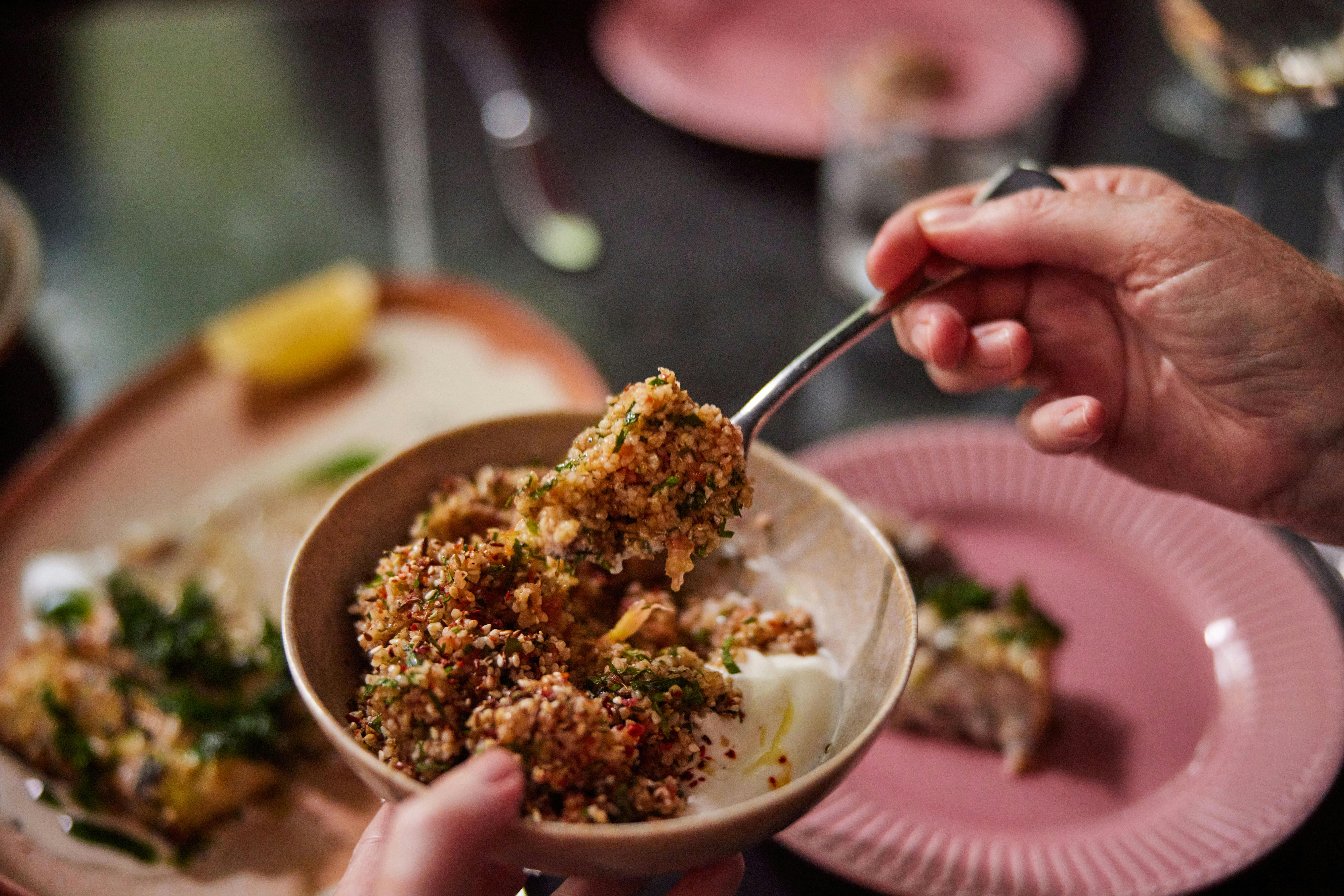 Food laid out at restaurant