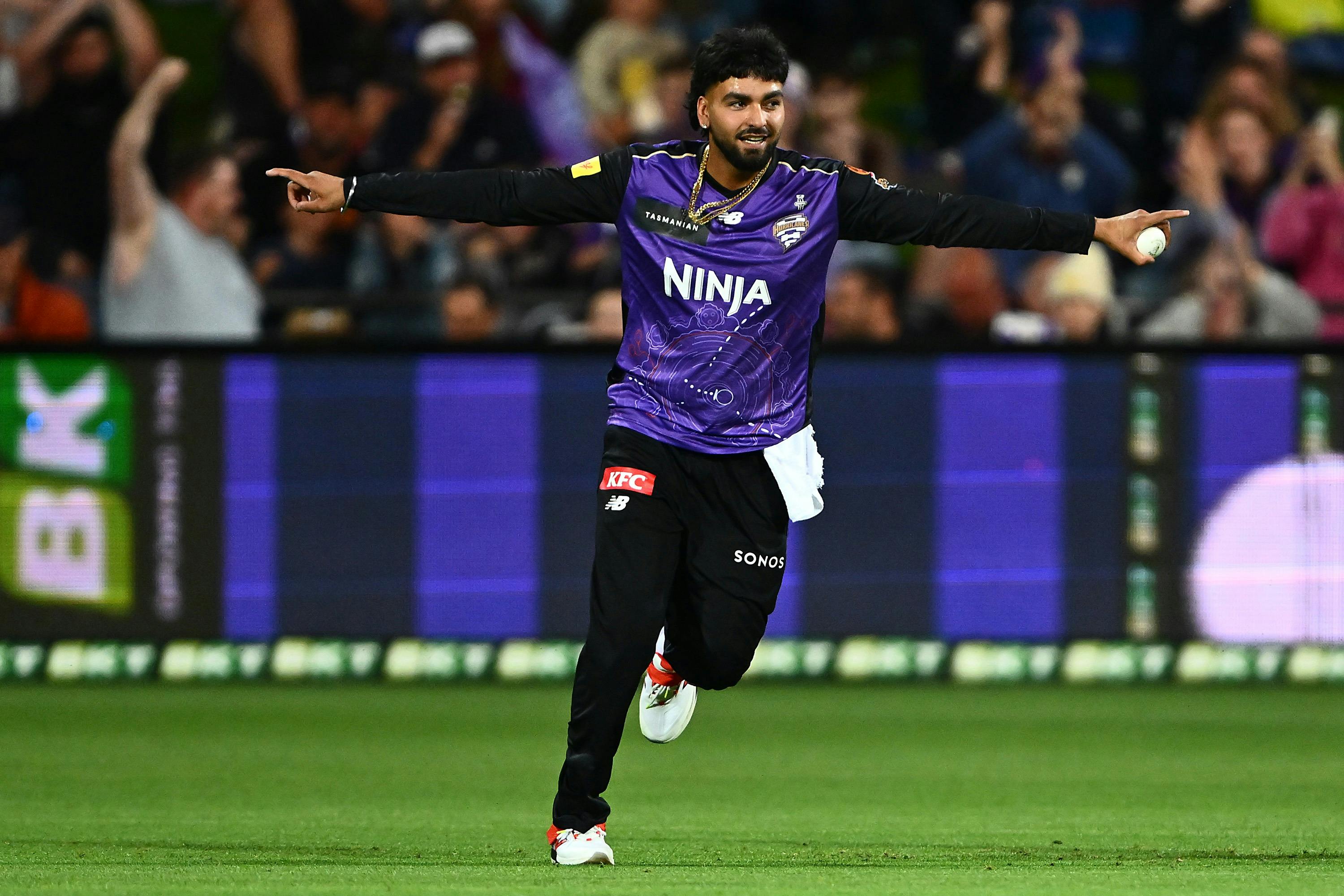 Player celebrating with airplane after catching a ball