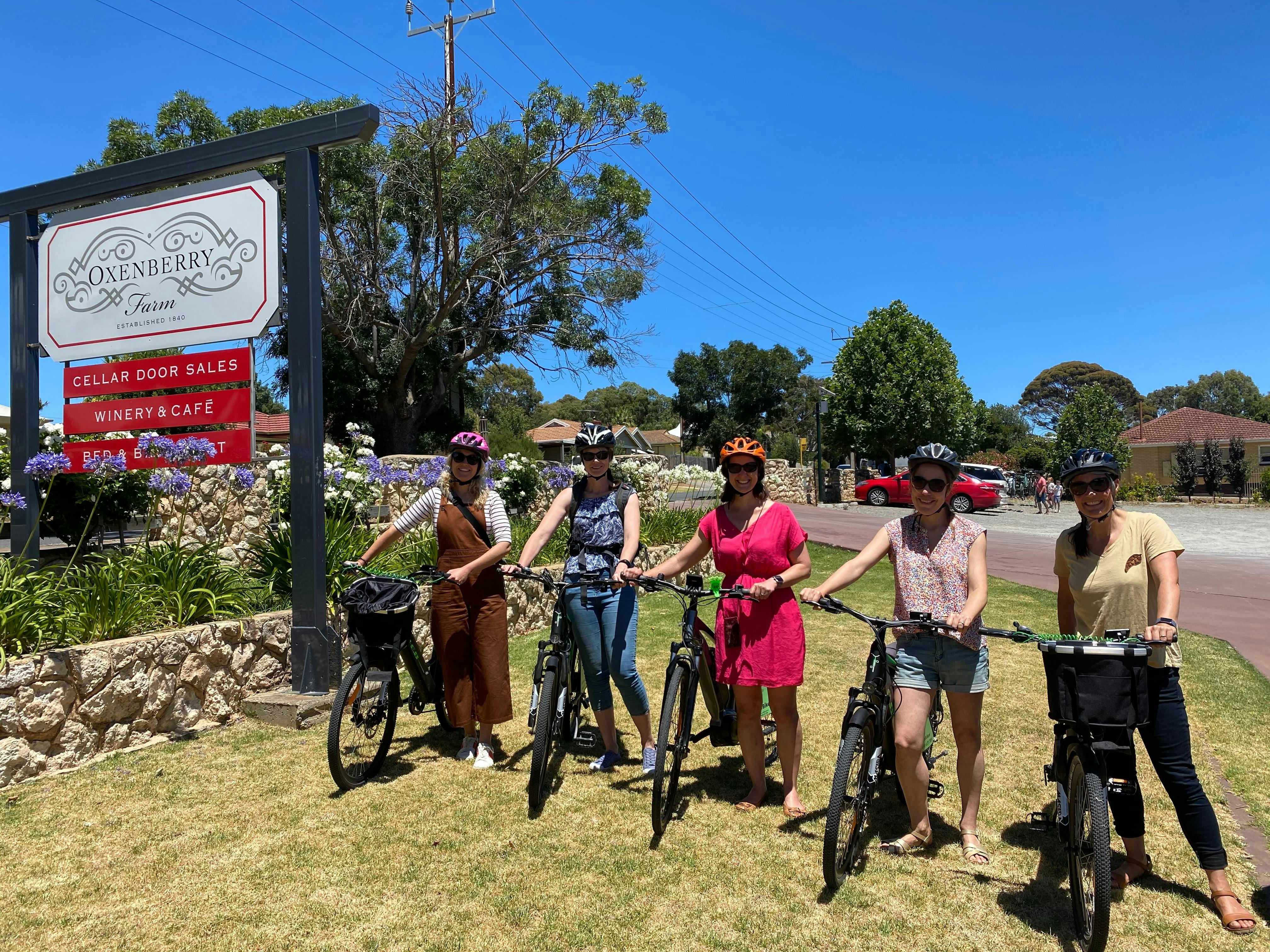 Group of eBike riders departing from SA eBikes at Oxenberry Farm, McLaren Vale