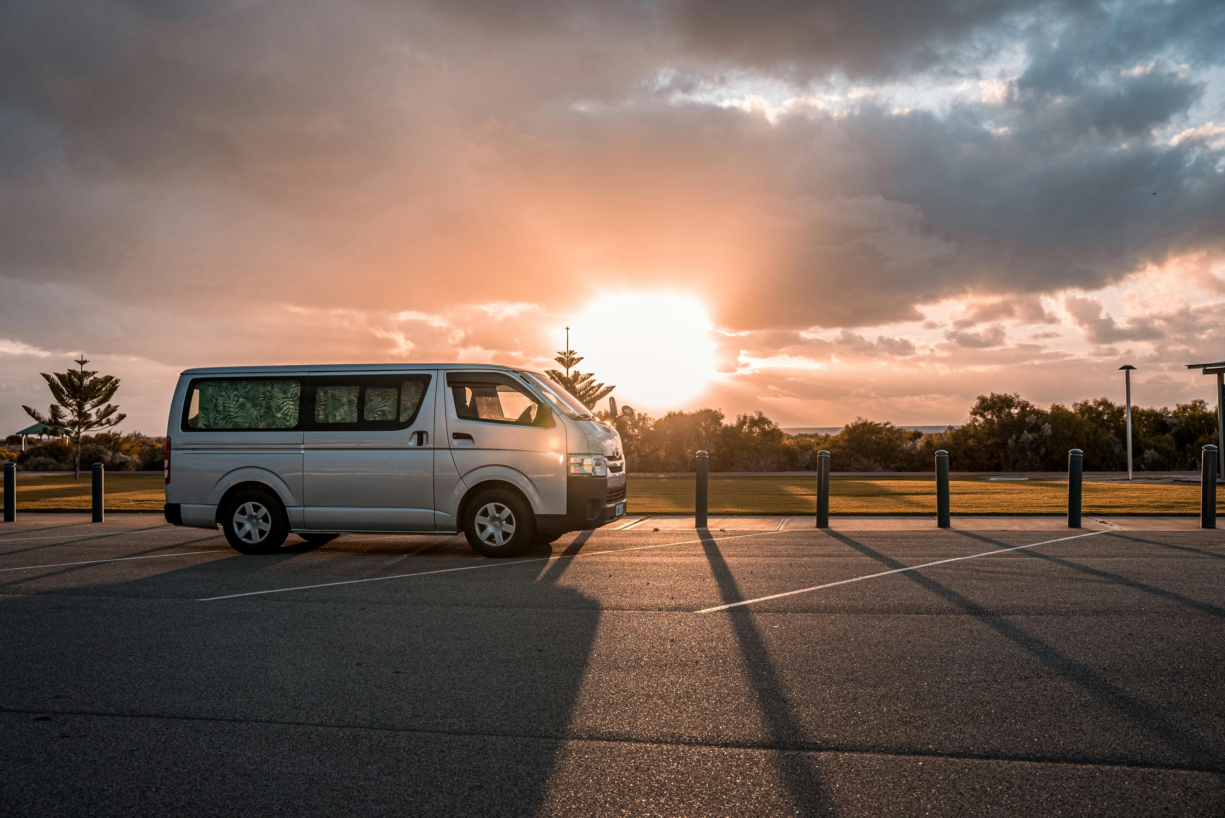 Campervan at sunset