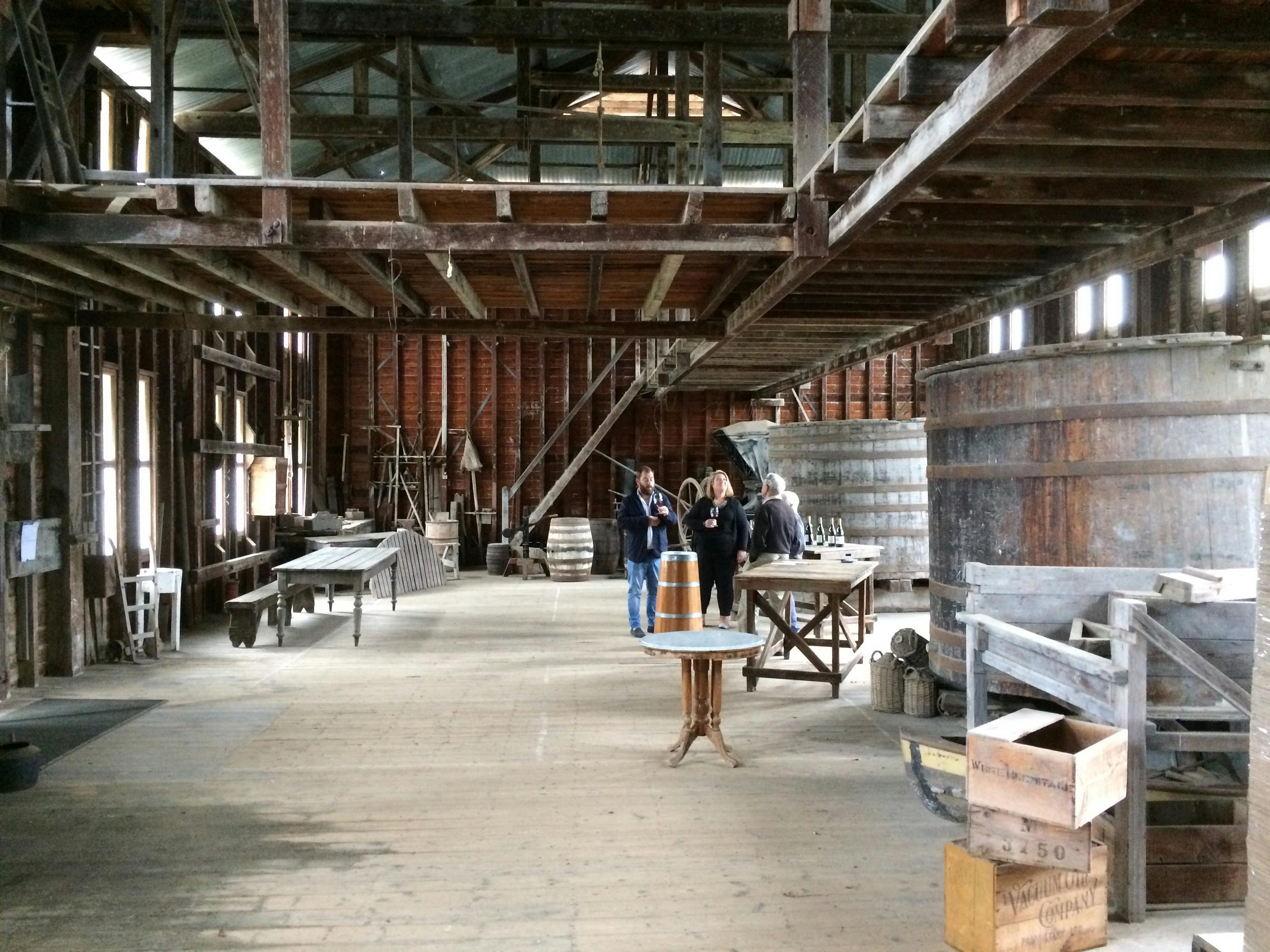 Sampling wine inside the beautiful and historic old wine hall at Yeringberg
