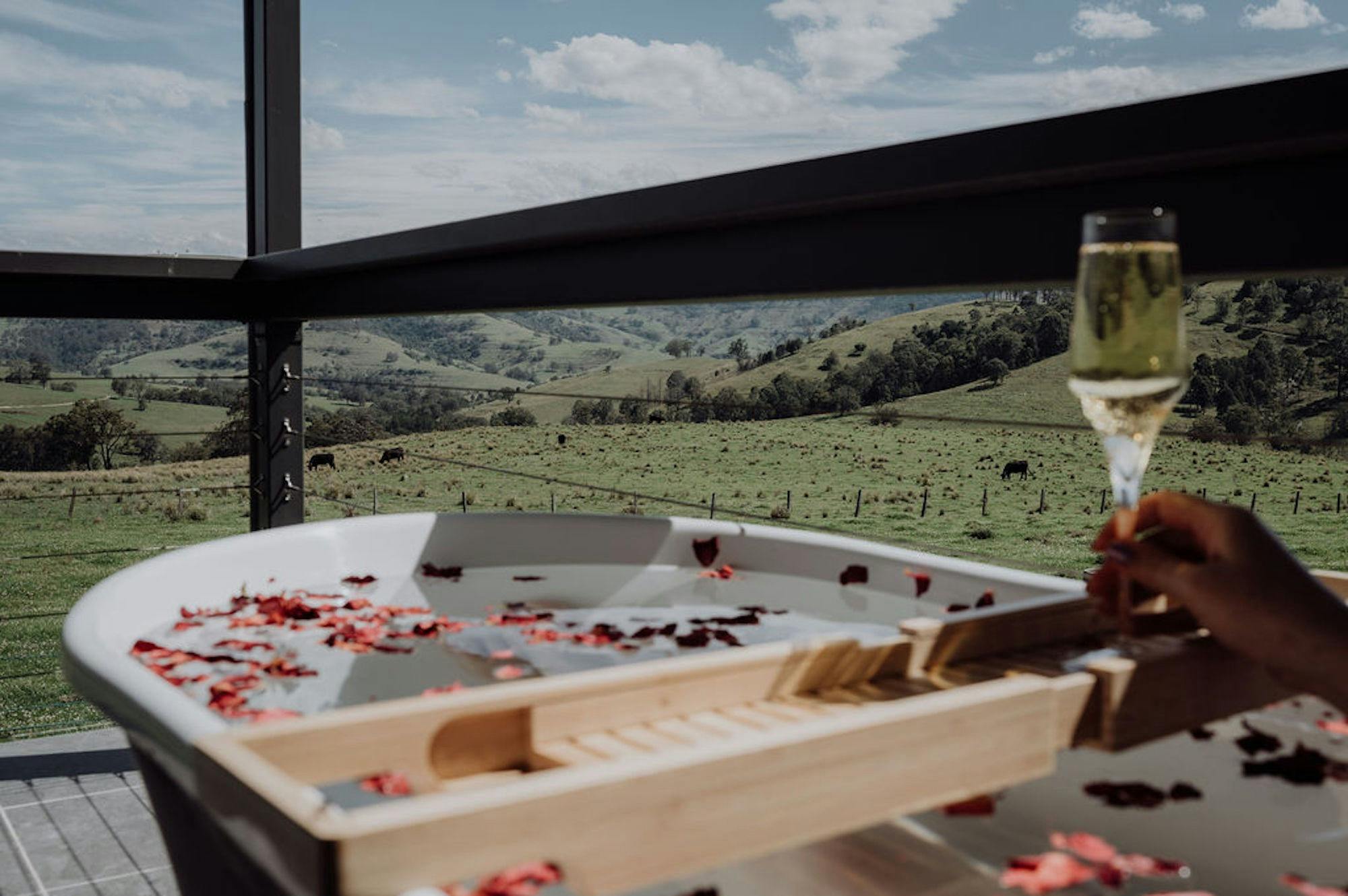 Relax in a full bath overlooking the feilds