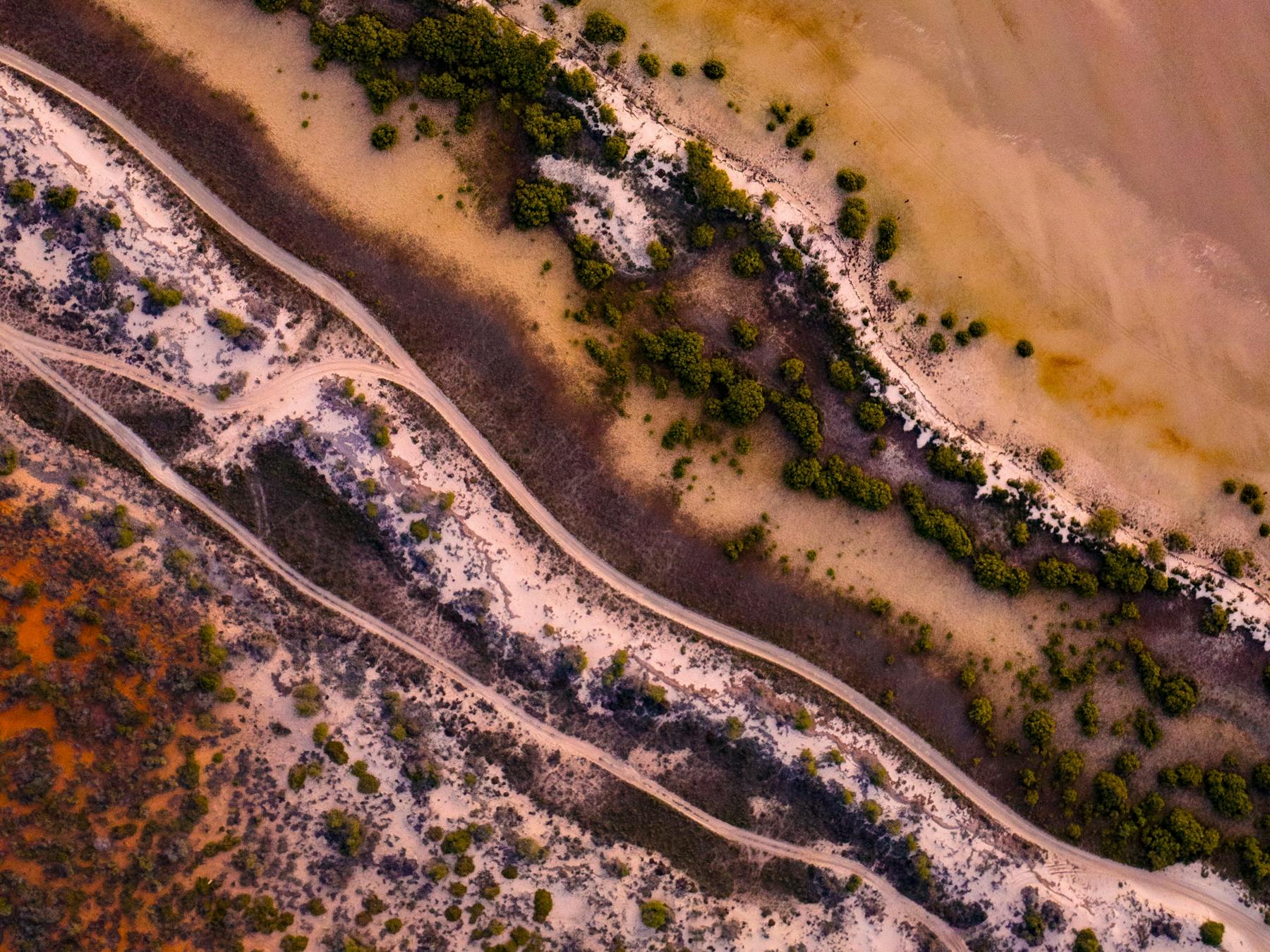 Contrasting colors of Shark Bay captured from above
