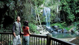 Couple of viewing deck at base of falls.