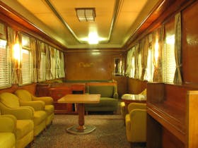 The lounge carriage was imported from Germany in 1951 and was used on the Ghan and Trans Express.