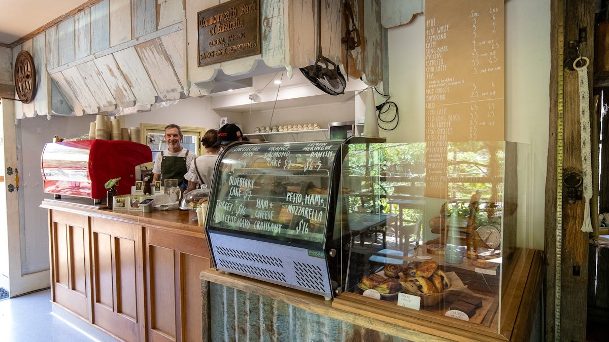 cabinet with fresh home baked pastries and savoury foods