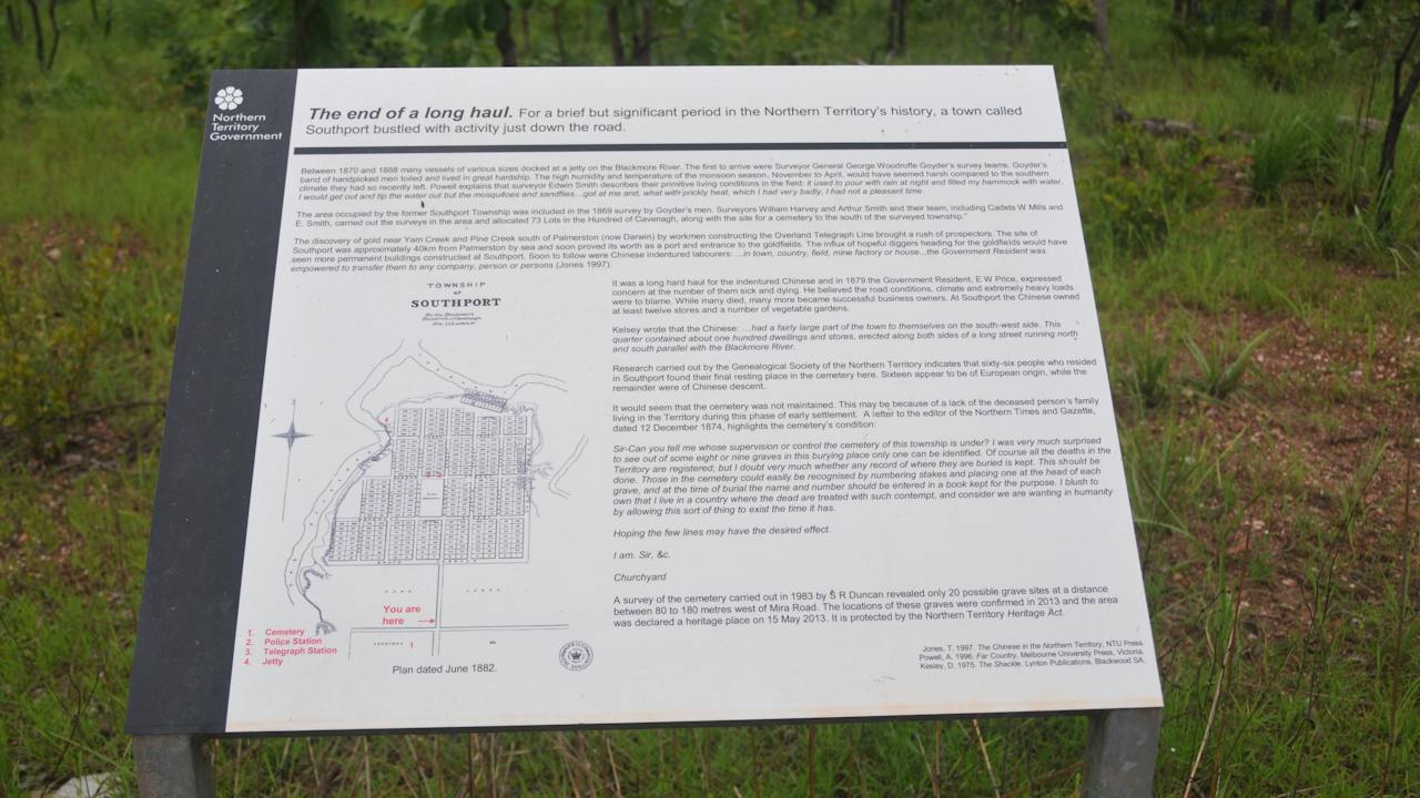 interpretative sign at Mira Road indicating the location of the cemetery.