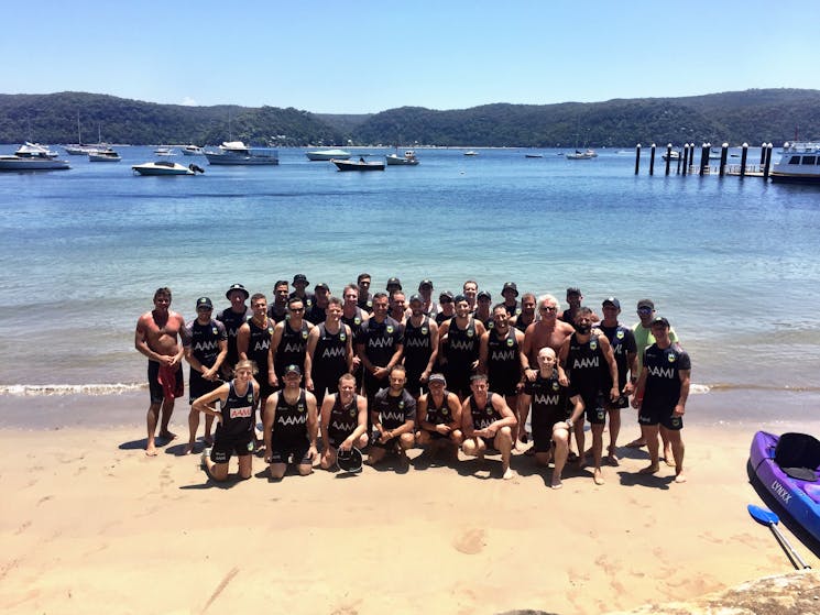 NRL referees on a corporate team bonding session with Pittwater Kayak Tours