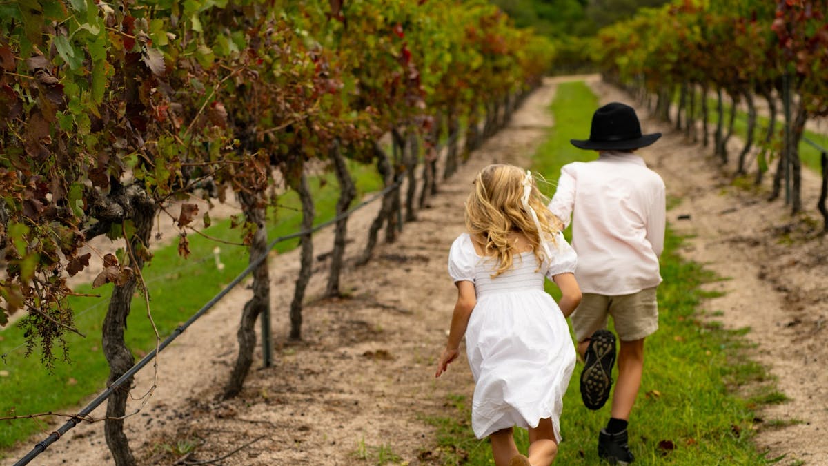 Kids explore at Balancing Heart Vineyard on the Granite Belt, South-East Queensland